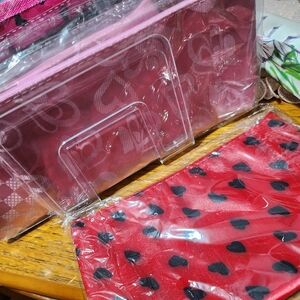 0001. Red With Black Hearts Clutch Pouch